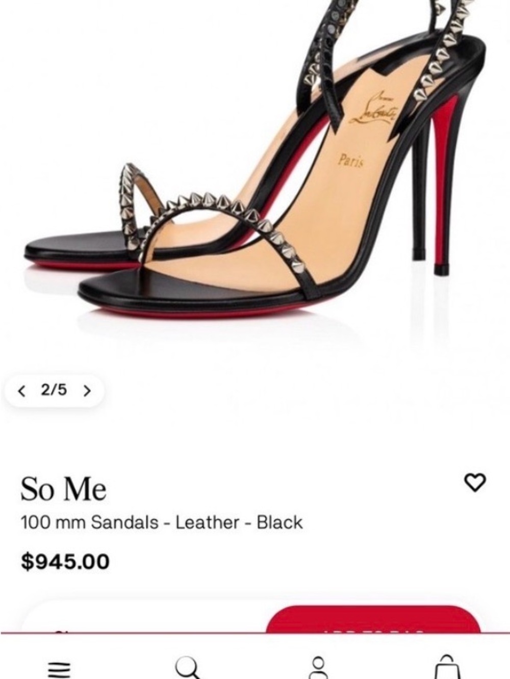 Christian Louboutin Black Studded Leather High Heel Sandals with Red Sole